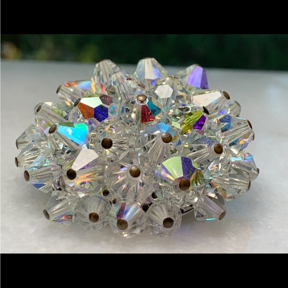 Vintage Aurora Borealis Crystal Cluster Brooch ✨ 1950s Mid Century Sparkle Pin